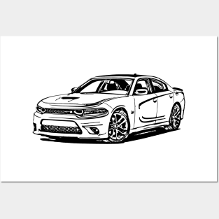 2023 Charger Hellcat Car Sketch Art Posters and Art